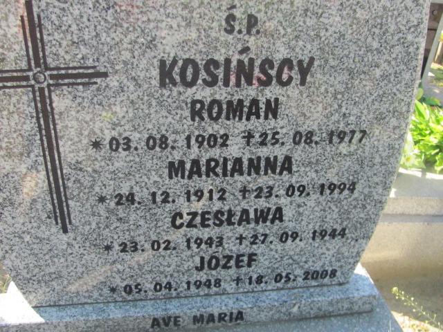 Józef Kosiński 1948 Kalisz św. Józefa Tyniecki 0302 - Grobonet - Wyszukiwarka osób pochowanych