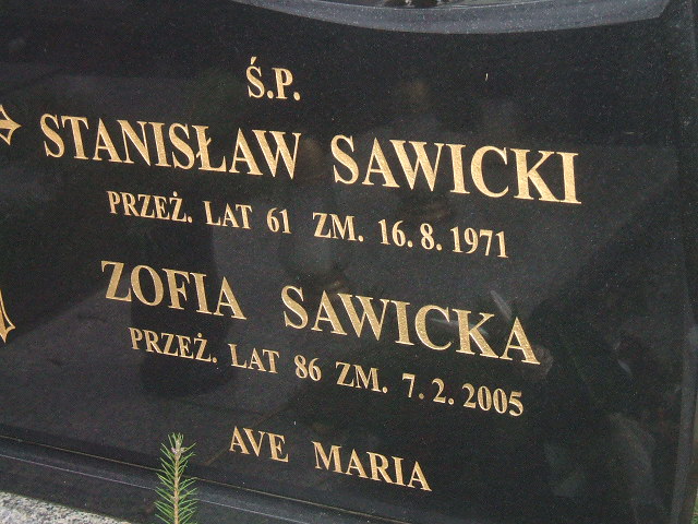 Zofia Sawicka Kalisz św. Józefa Tyniecki 0302 - Grobonet - Wyszukiwarka osób pochowanych