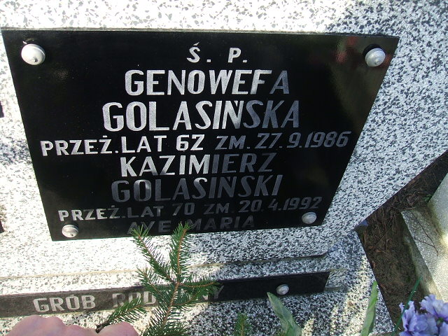Genowefa Golasińska Kalisz św. Józefa Tyniecki 0302 - Grobonet - Wyszukiwarka osób pochowanych