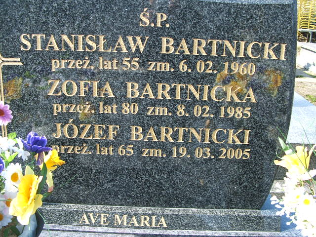 Zofia Bartnicka 1904 Kalisz św. Józefa Tyniecki 0302 - Grobonet - Wyszukiwarka osób pochowanych