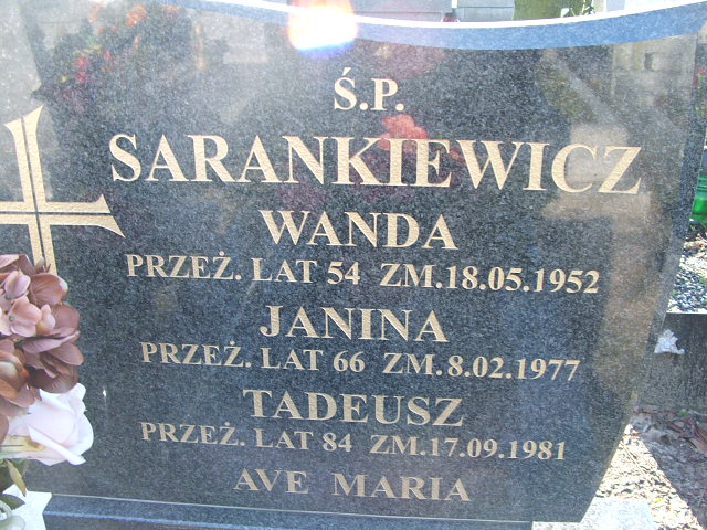 Janina Sarankiewicz Kalisz św. Józefa Tyniecki 0302 - Grobonet - Wyszukiwarka osób pochowanych